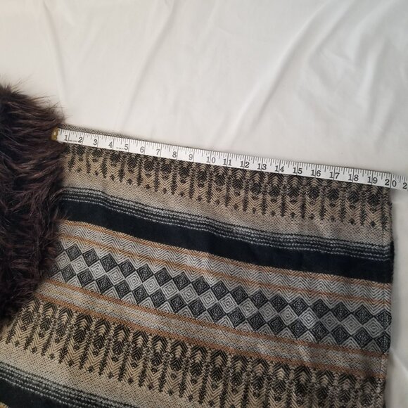 Collection Eighteen Women Poncho Faux Fur Neckline Stripes Aztec Shawl Brown Tan - Picture 16 of 16